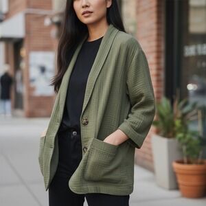 MADEWELL Green Dorset Casual Blazer Jacket Sz M Office Work Lagenlook Lightspun